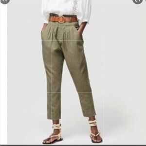 FRAME Casual Twill Pleat Pant Olive Green High Rise Paperbag Pockets Sz 2